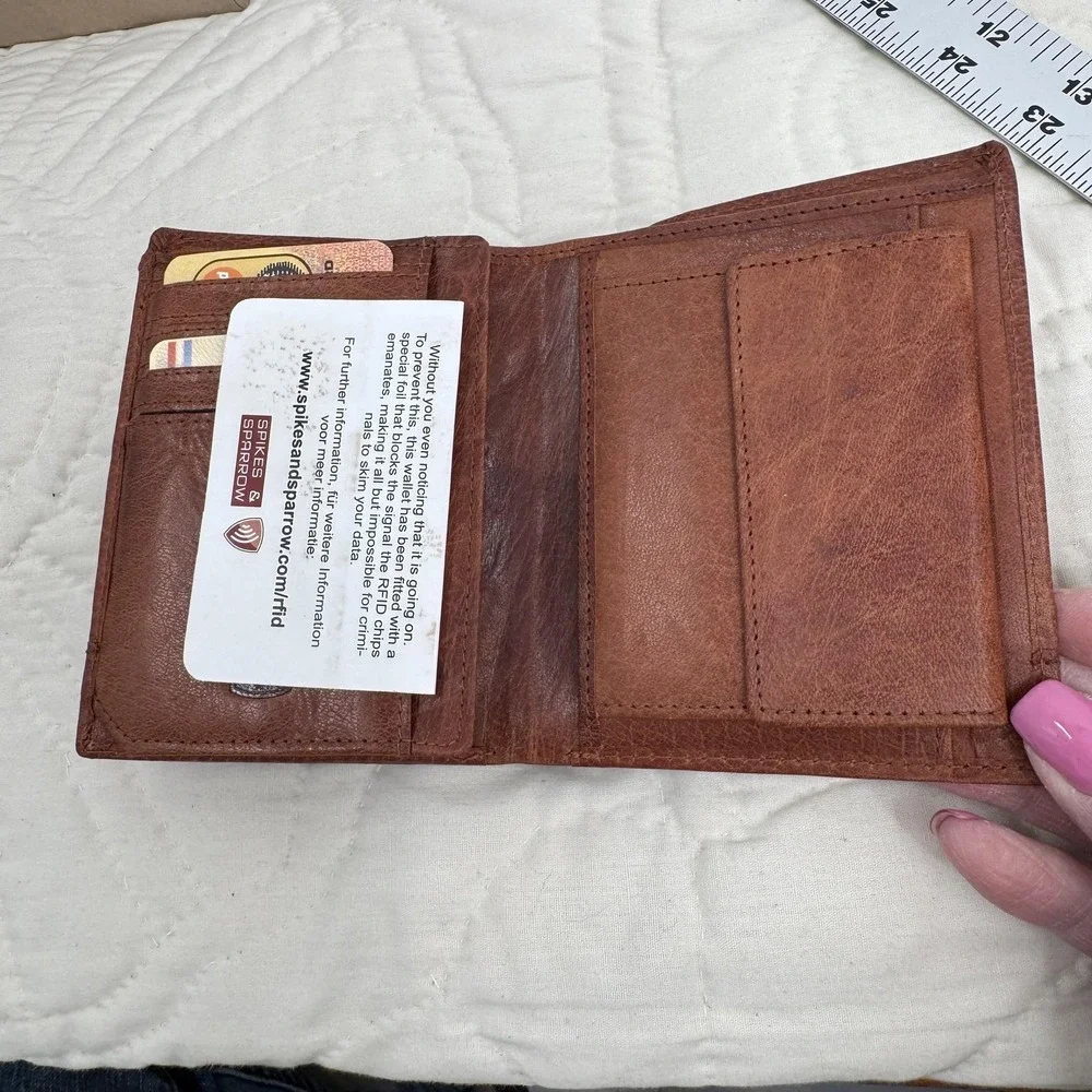 Spikes‎ & Sparrow RFID Protected Leather Wallet Brown Trifold Card Holder Mens